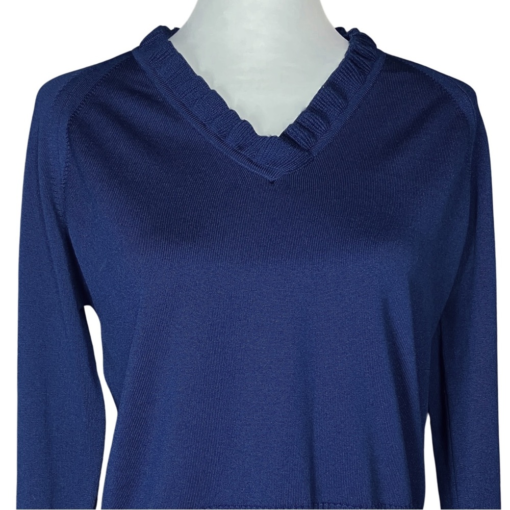 60s 70s Vintage Givenchy Sport Preppy Blue V-Neck Ruffle Sweater. S/M. Old Money - Picture 6 of 8